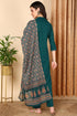 Plus Size Teal Green Pure Cotton Floral Embroidered Straight Suit Set